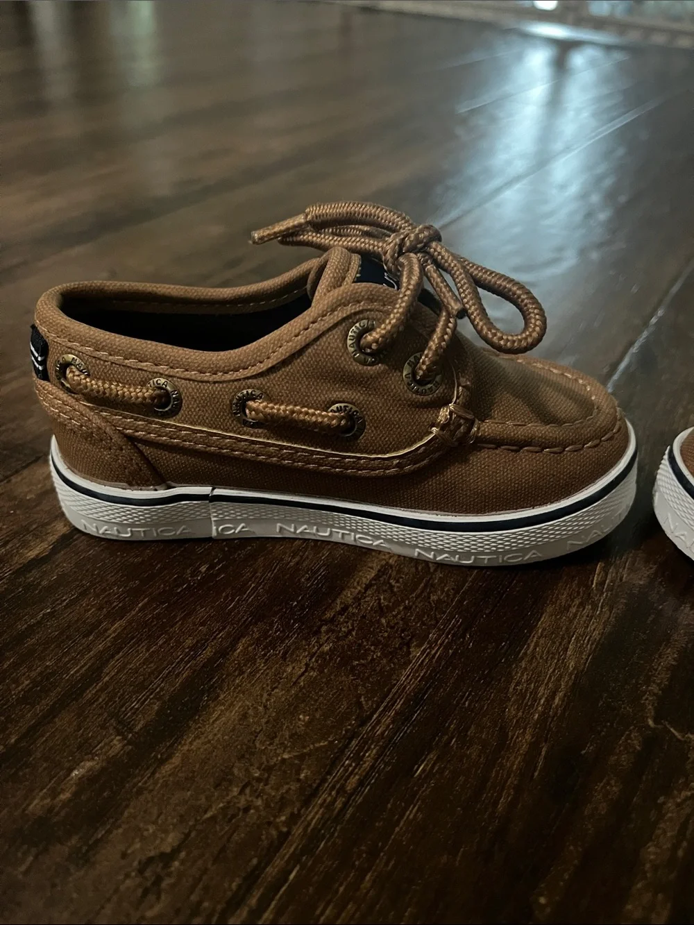 Nautica Kids Brown Canvas Moccasins with White Trim